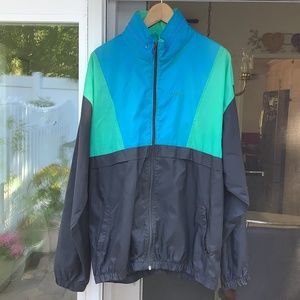 Mens XL Vintage 90s Reebok Sport Black Blue Green Hooded Windbreaker Full Zipper